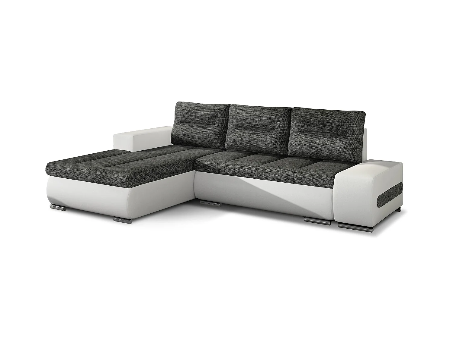 Canapé convertible angle gauche tissu gris foncé et simili blanc Waker 275cm