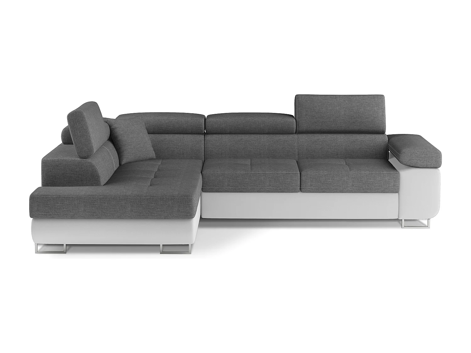 Sofá esquinero convertible en símil piel y tela reposacabezas elevables - Colección Marka-Beige claro/Beige jaspeado-Ángulo izquierdo