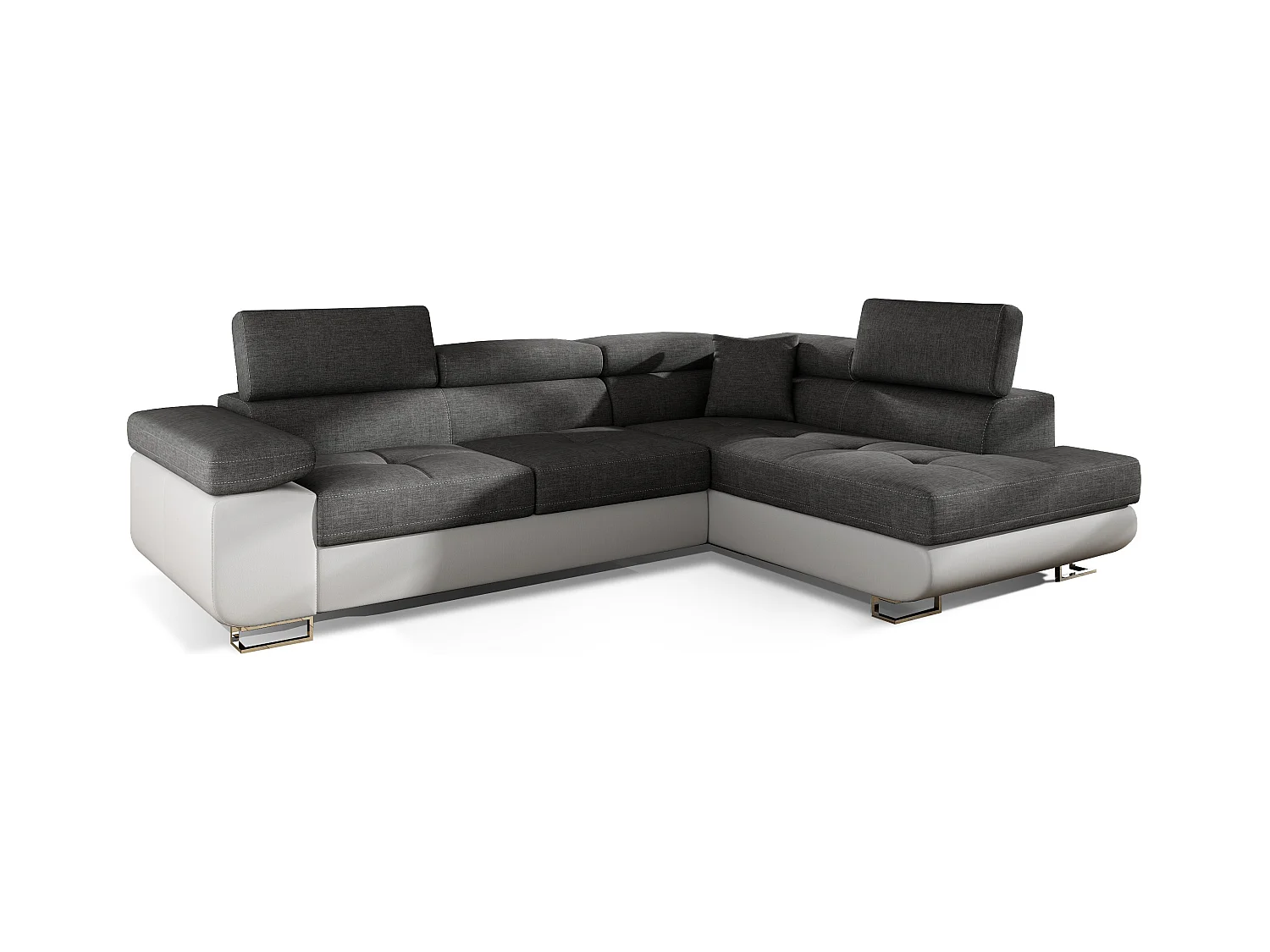 Canapé d'angle droit convertible tissu gris foncé et simili cuir blanc Marka 275cm