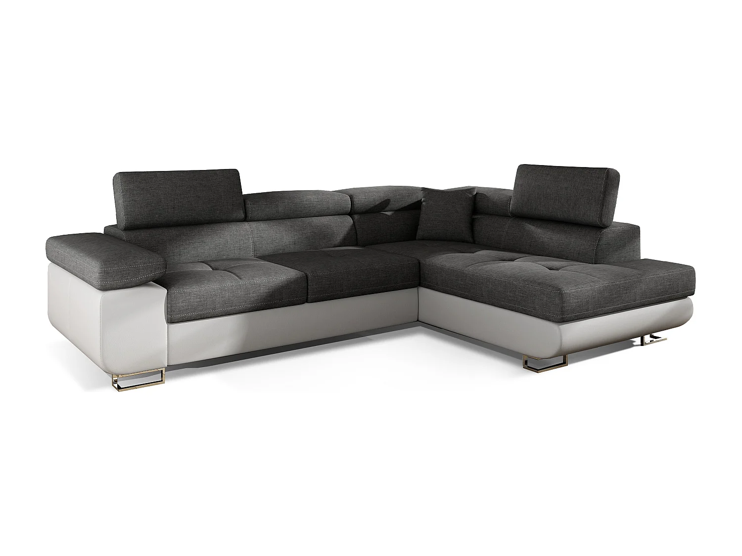 Canapé d'angle droit convertible tissu gris foncé et simili cuir blanc Marka 275cm