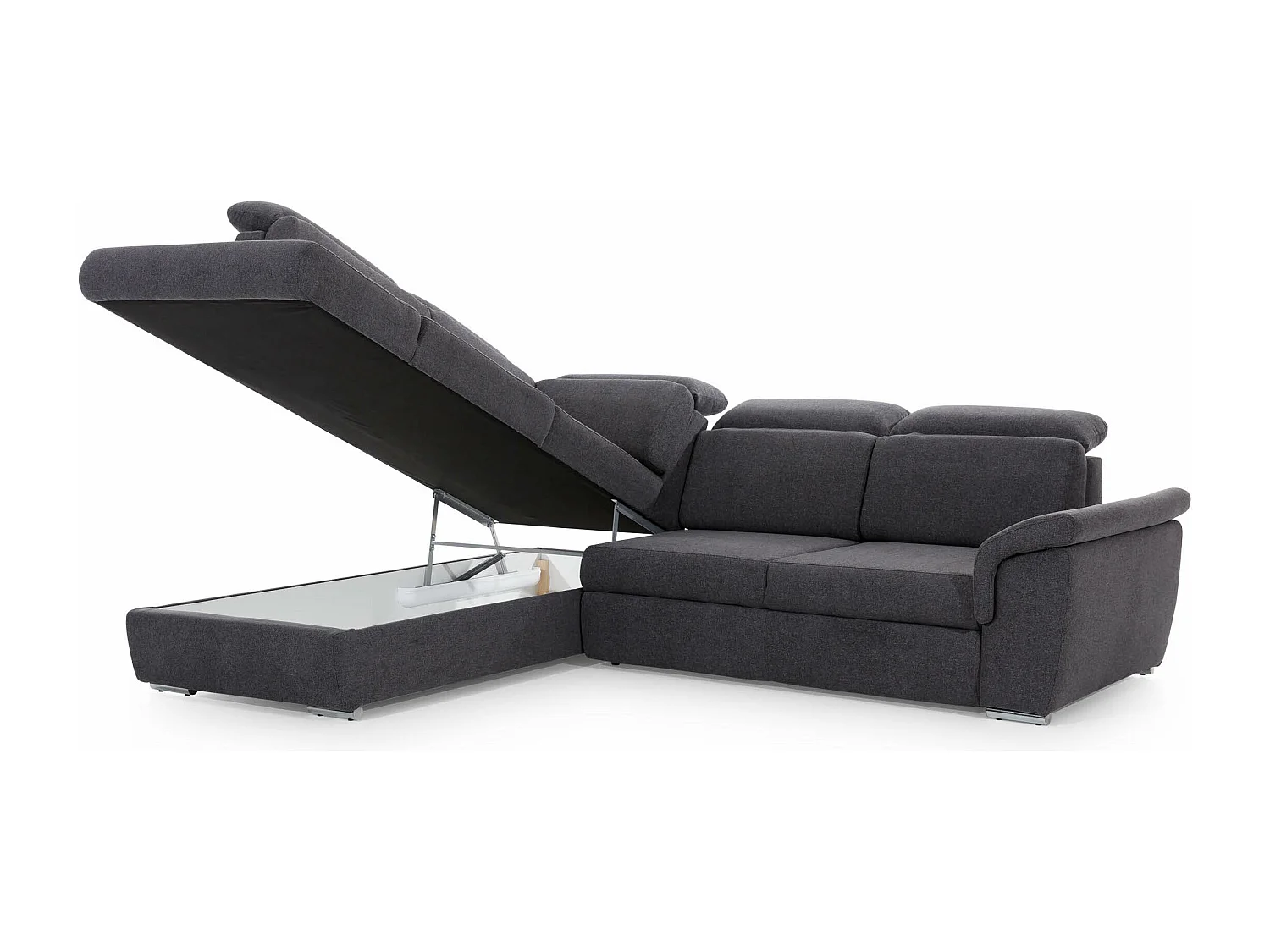 Canapé angle gauche convertible tissu gris foncé et simili blanc avec appuis-tête réglables Kepita 260cm