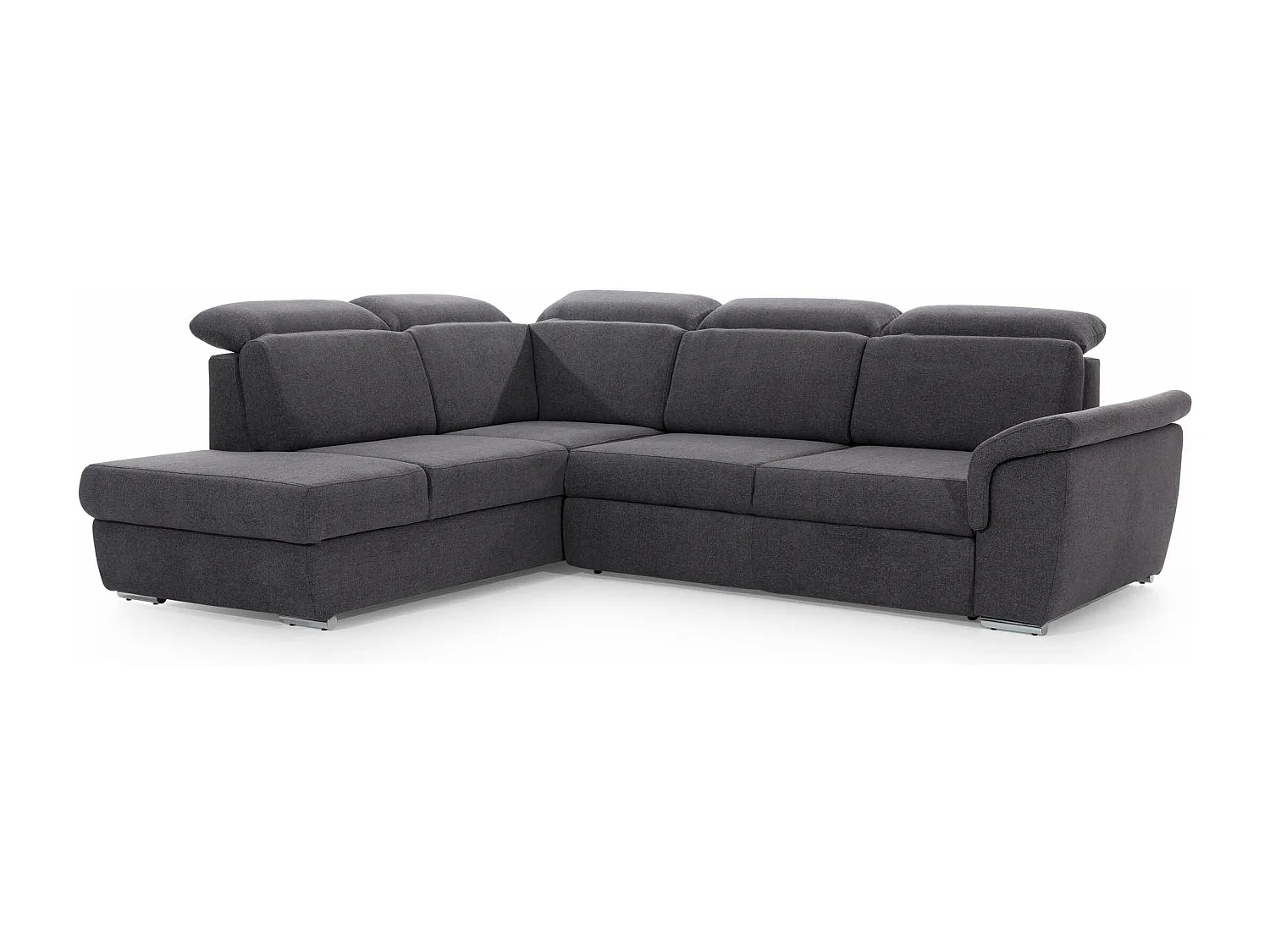 Canapé angle gauche convertible tissu gris foncé et simili blanc avec appuis-tête réglables Kepita 260cm