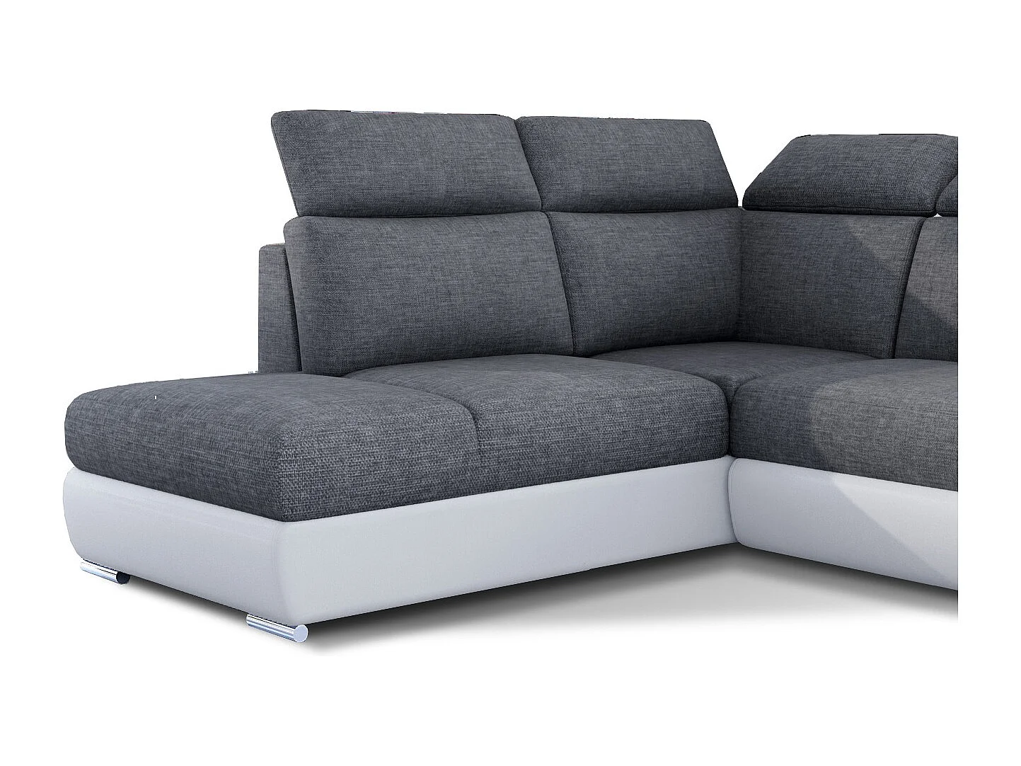 Canapé angle gauche convertible tissu gris foncé et simili blanc avec appuis-tête réglables Kepita 260cm