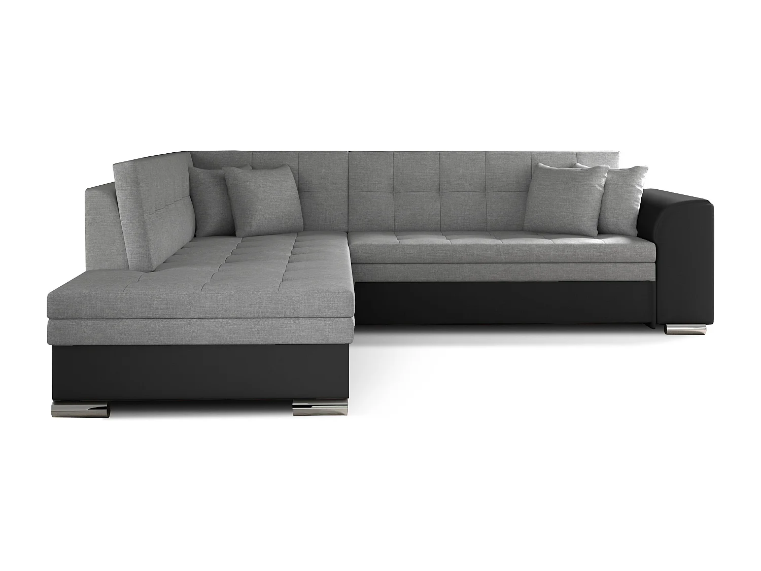 Canapé convertible gauche droit tissu gris clair et simili noir Pika 260cm