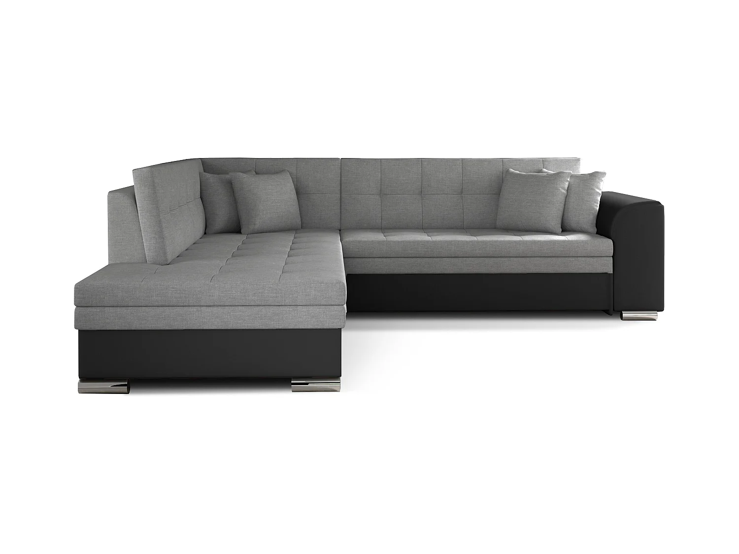Canapé convertible gauche droit tissu gris clair et simili noir Pika 260cm