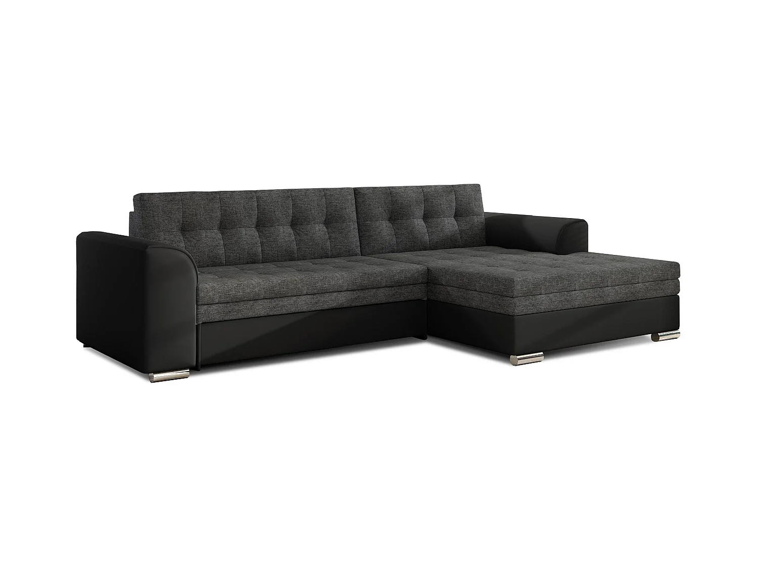 Canapé angle droit convertible simili noir et tissu gris foncé Kapitona 270cm