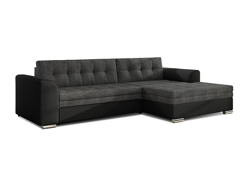 Canapé angle droit convertible simili noir et tissu gris foncé Kapitona 270cm
