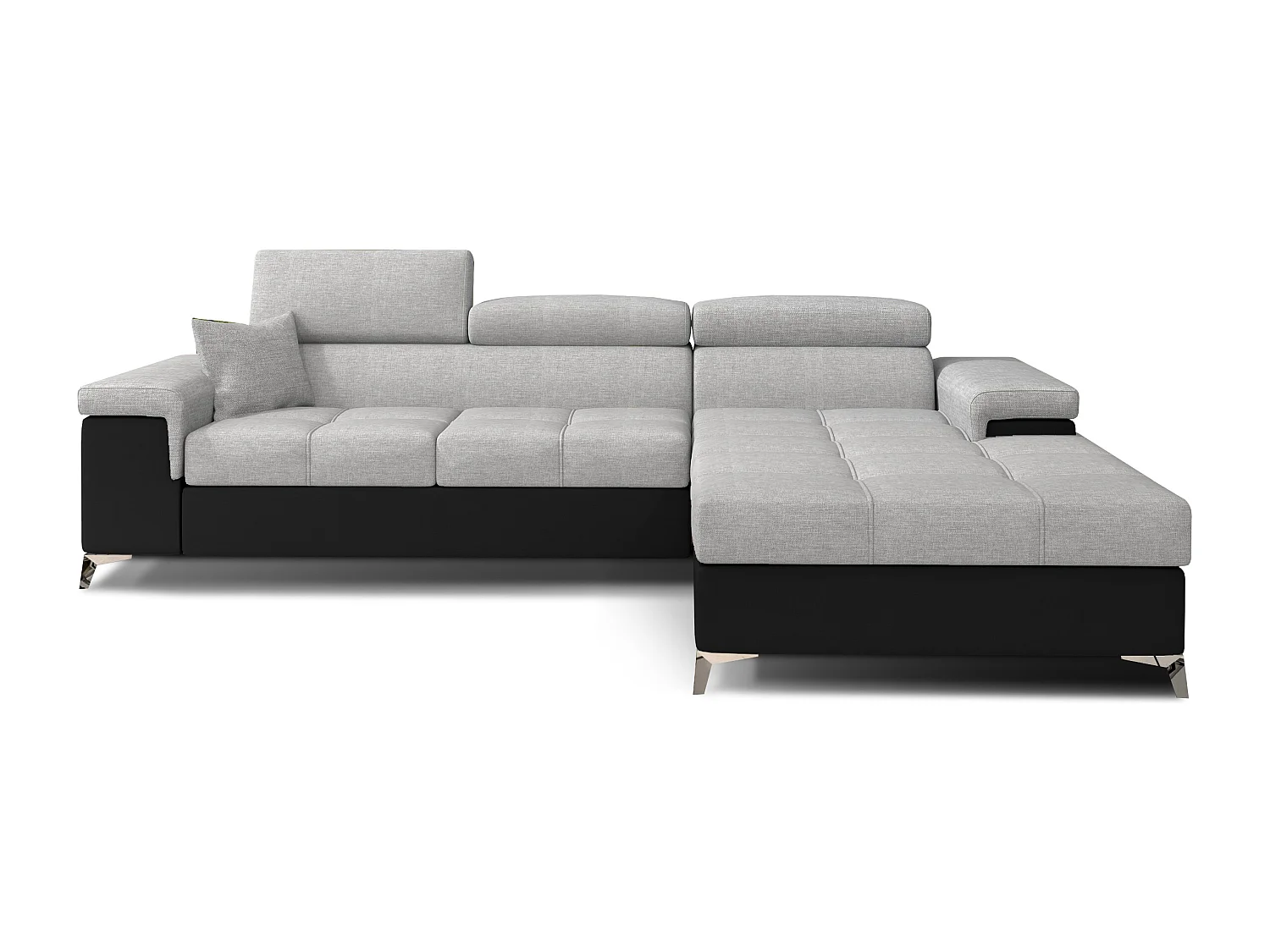 Canapé angle droit convertible tissu gris clair et simili noir avec appuis-tête réglables Rikaro 280cm