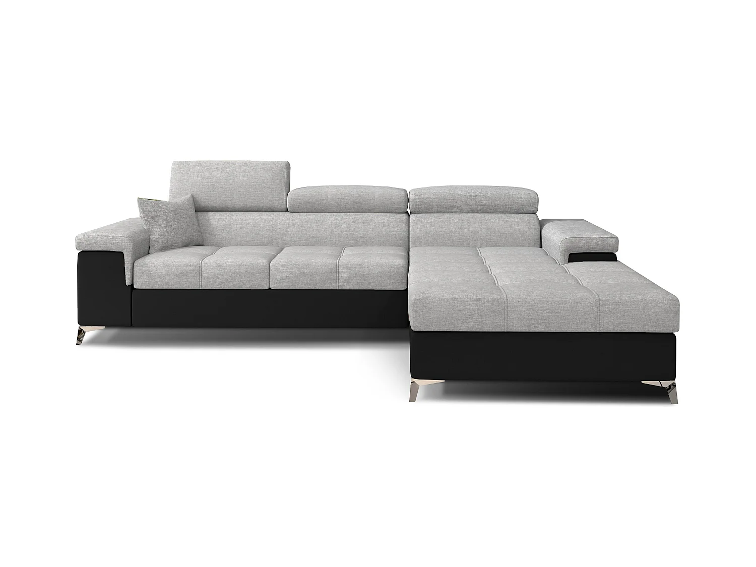 Canapé angle droit convertible tissu gris clair et simili noir avec appuis-tête réglables Rikaro 280cm
