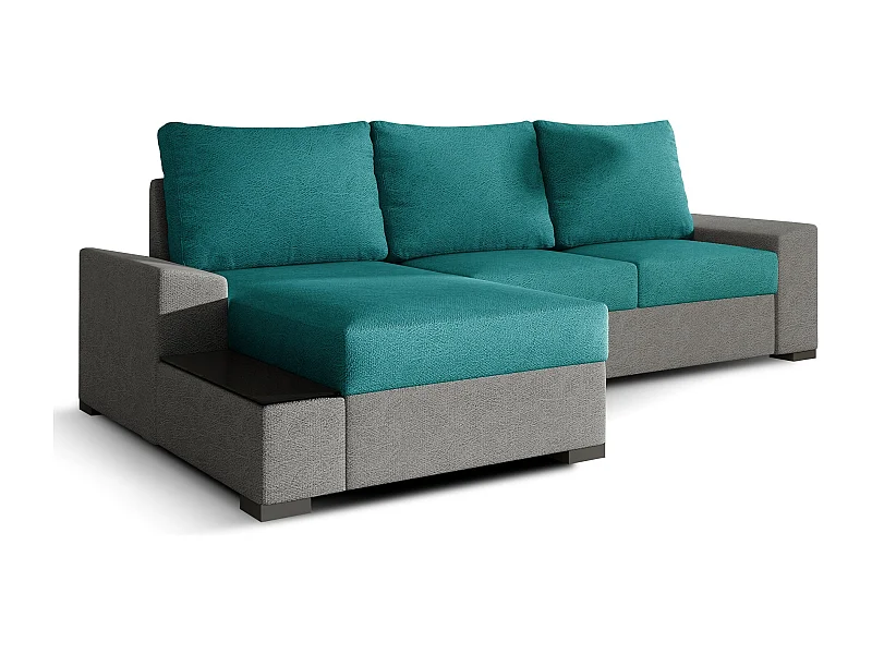 Canapé angle gauche convertible tissu doux gris clair et vert James 245cm