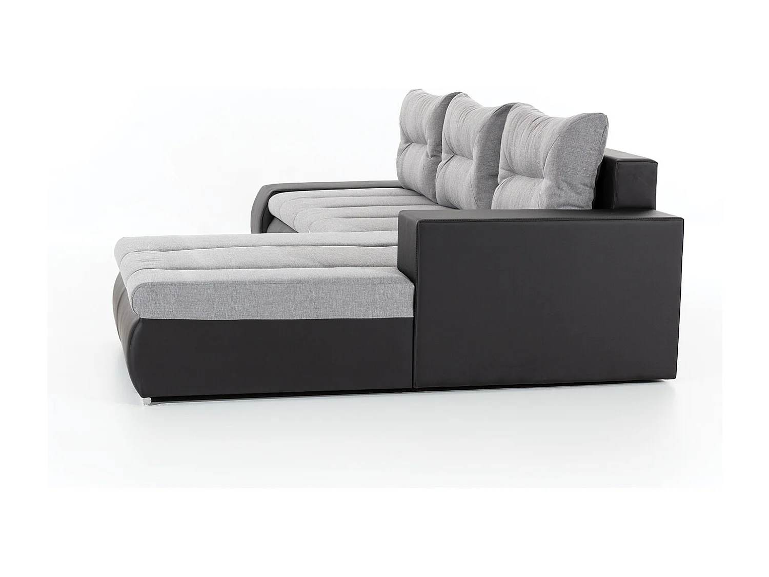 Canapé convertible angle droit tissu noir et simili blanc Waker 275cm