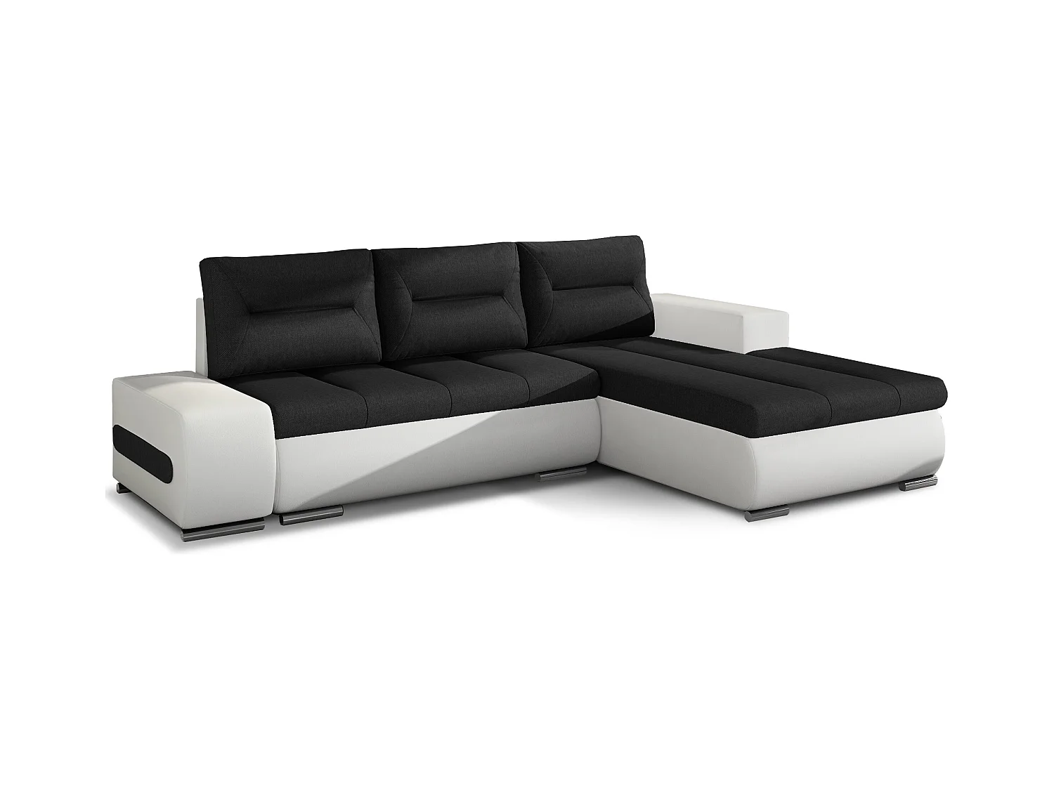 Canapé convertible angle droit tissu noir et simili blanc Waker 275cm