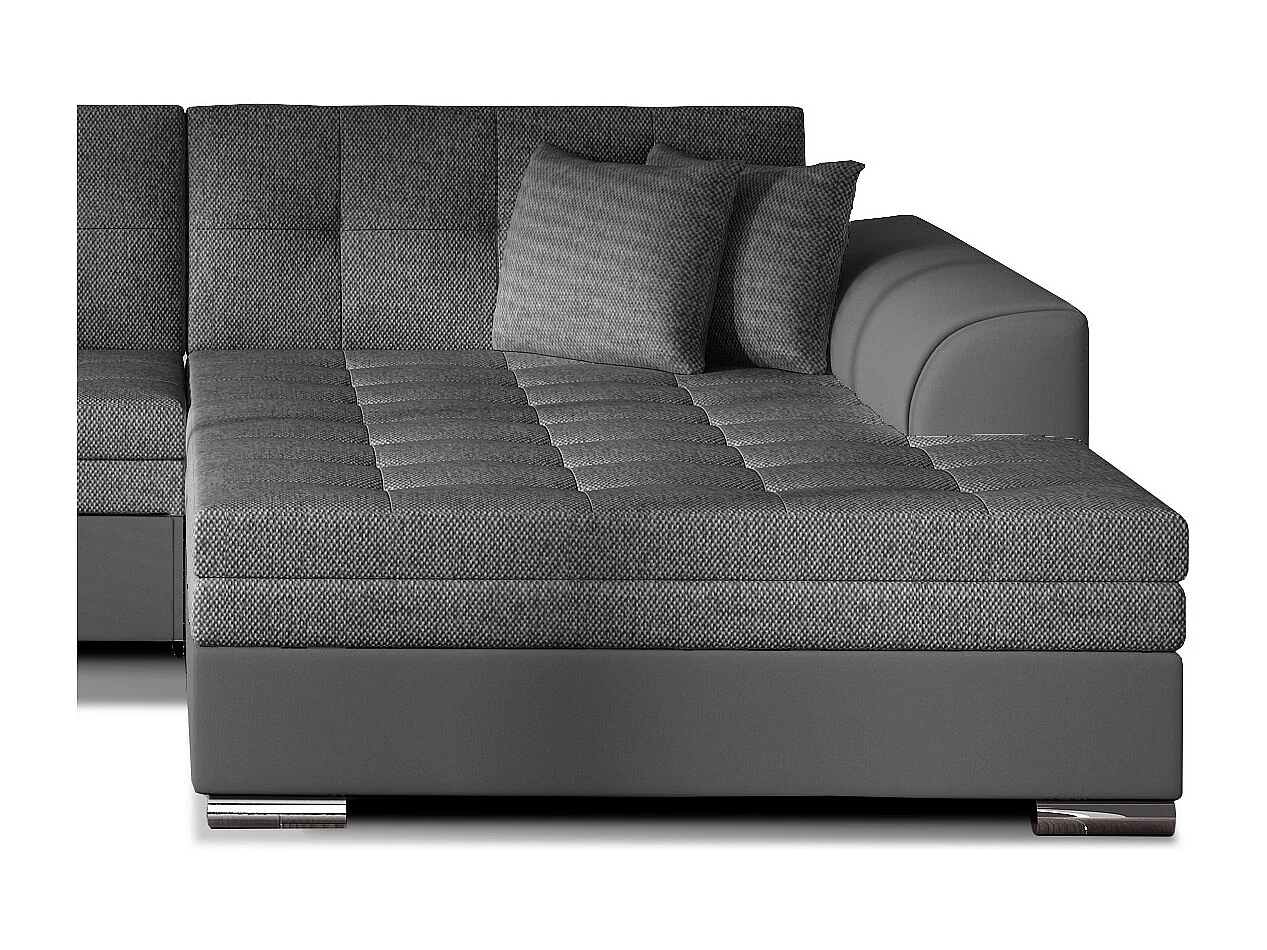 Canapé d'angle convertible tissu et simili LOOKA - Pieds métal chromé-Gris/Gris foncé-angle droit