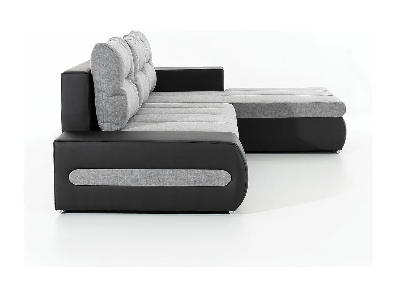 Canapé convertible angle droit tissu gris clair chiné et simili blanc Waker 275cm