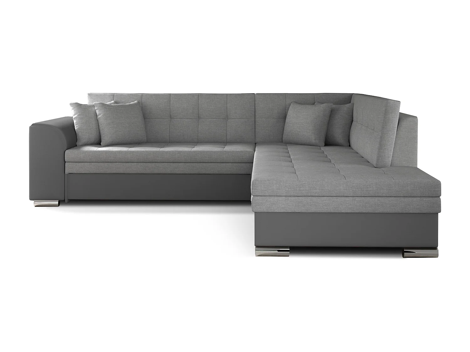 Canapé convertible angle droit tissu gris clair et simili gris Pika 260cm