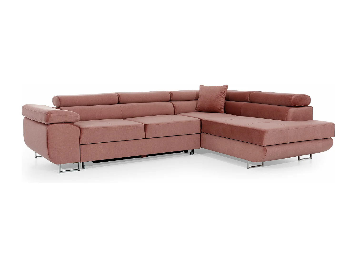 Canapé d'angle droit convertible tissu beige clair chiné et simili cuir marron Marka 275cm