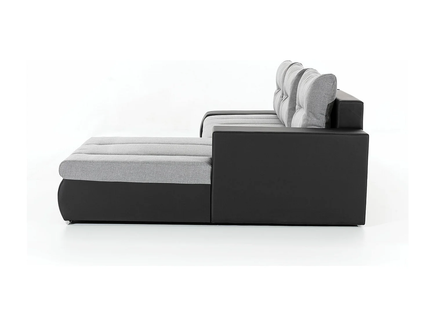 Canapé convertible angle droit tissu gris foncé chiné et simili gris Waker 275cm