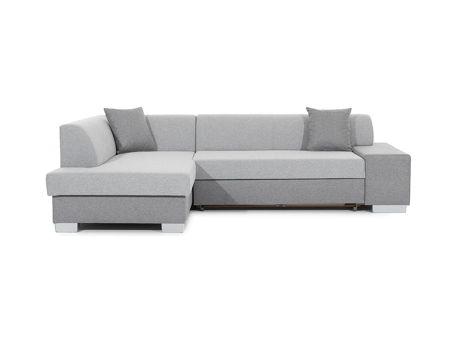 Canapé convertible angle gauche simili cuir blanc et tissu noir chiné Polky 272cm