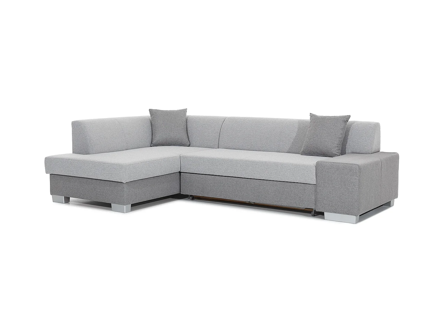 Canapé convertible angle gauche simili cuir blanc et tissu noir chiné Polky 272cm