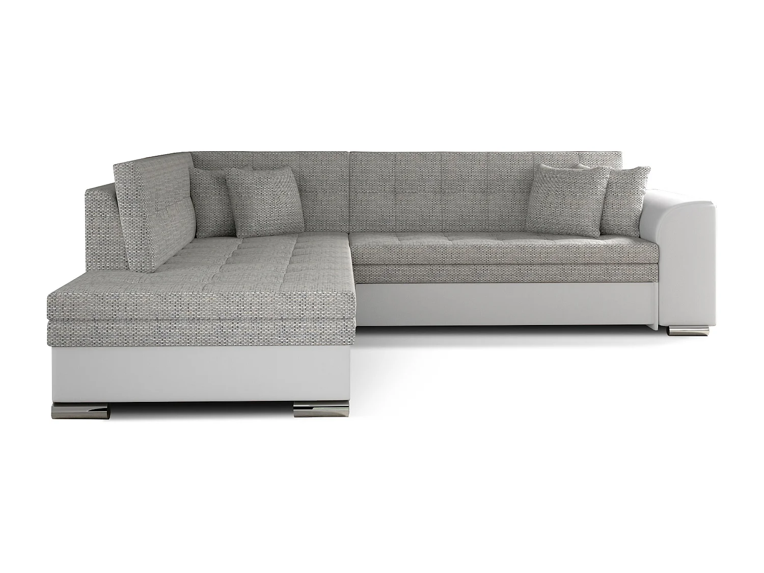 Canapé convertible gauche droit tissu gris chiné et simili blanc Pika 260cm