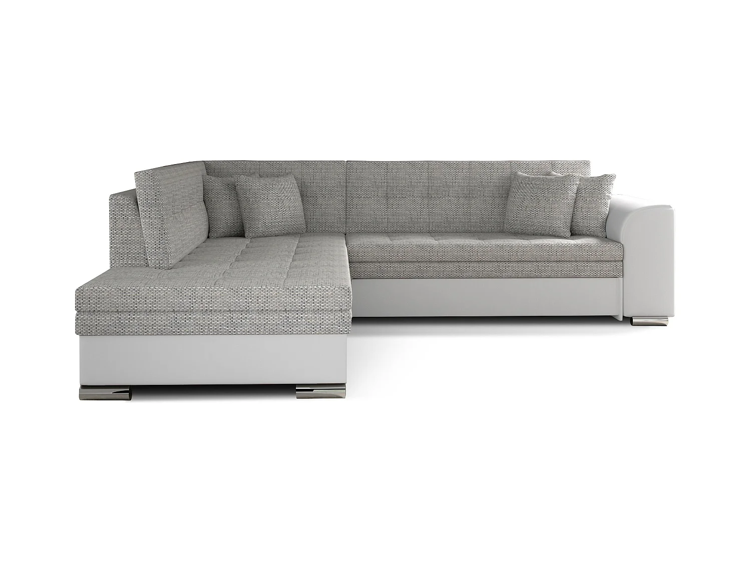 Canapé convertible gauche droit tissu gris chiné et simili blanc Pika 260cm