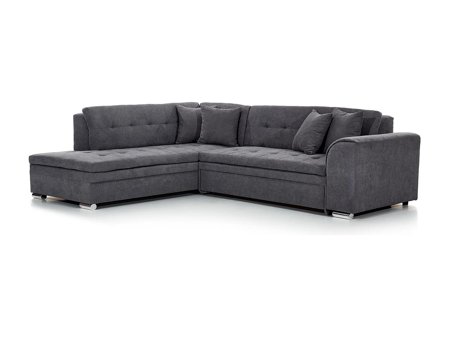 Canapé convertible gauche droit tissu gris chiné et simili blanc Pika 260cm