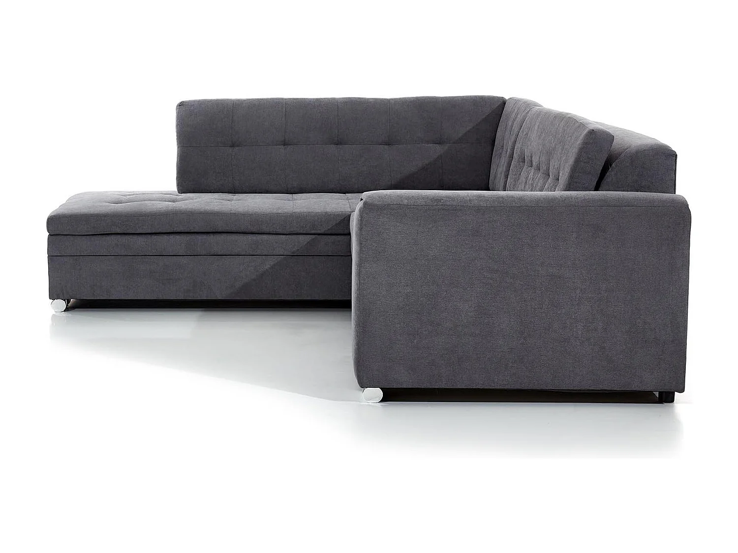 Canapé convertible gauche droit tissu gris chiné et simili blanc Pika 260cm