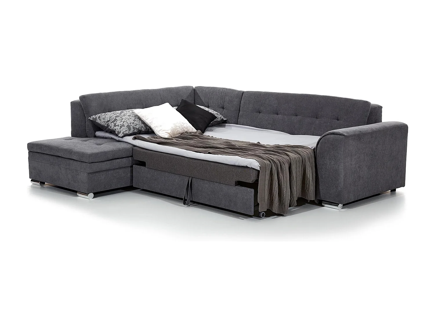 Canapé convertible gauche droit tissu gris chiné et simili blanc Pika 260cm