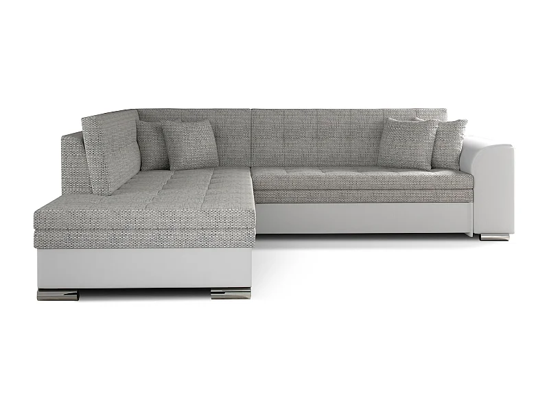 Canapé convertible gauche droit tissu gris chiné et simili blanc Pika 260cm