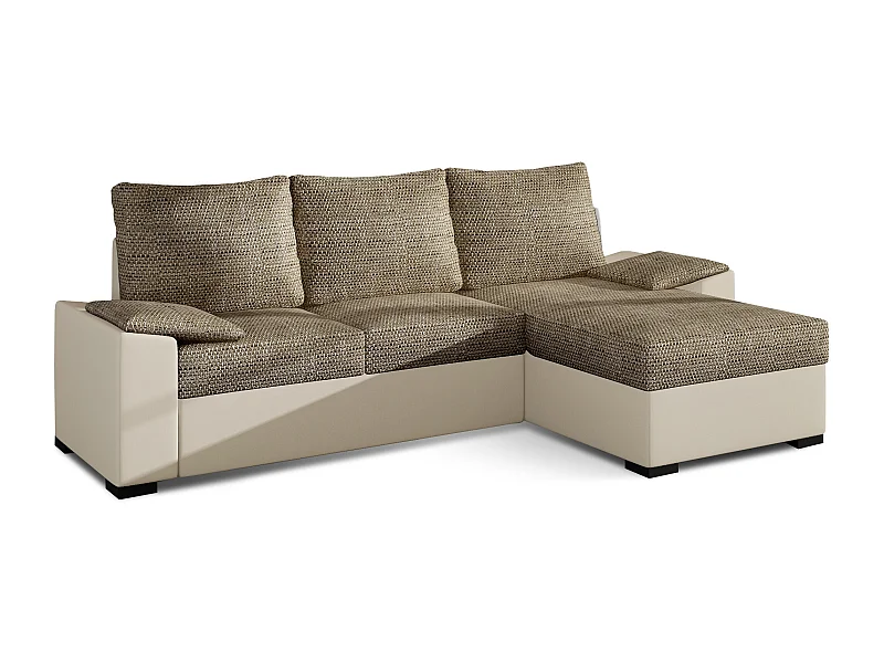 Converteerbare en omkeerbare hoekbank in beige imitatie en lichtbeige gemêleerde stof Luzo 245 cm