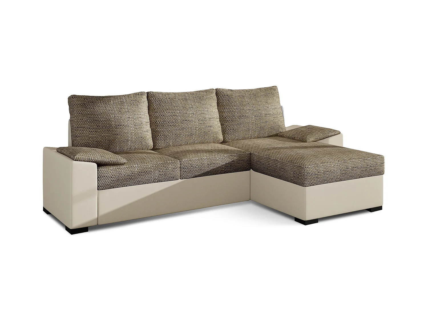 Canapé angle convertible et réversible simili beige et tissu beige clair chiné Luzo 245cm