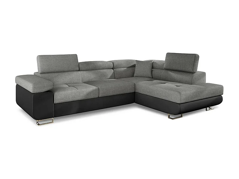 Canapé d'angle droit convertible tissu gris foncé et simili cuir noir Marka 275cm