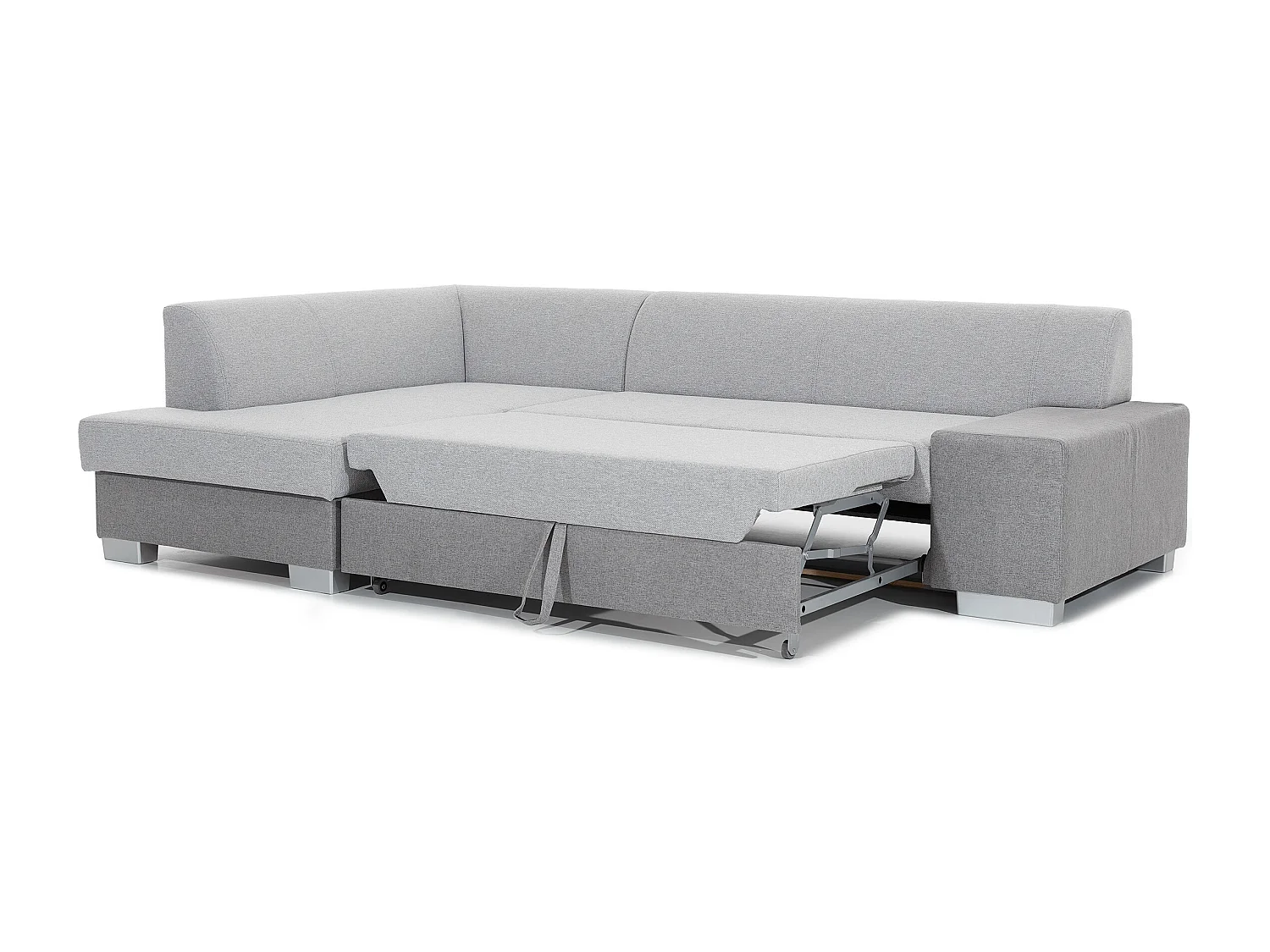 Canapé convertible angle droit tissu gris clair et simili noir Polky 272cm