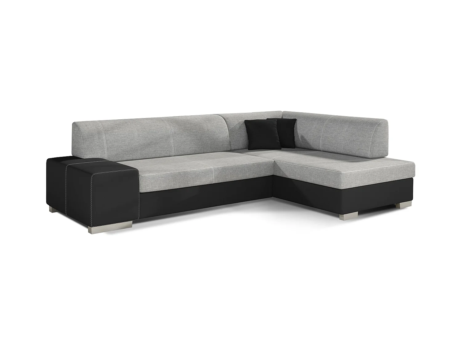 Canapé convertible angle droit tissu gris clair et simili noir Polky 272cm