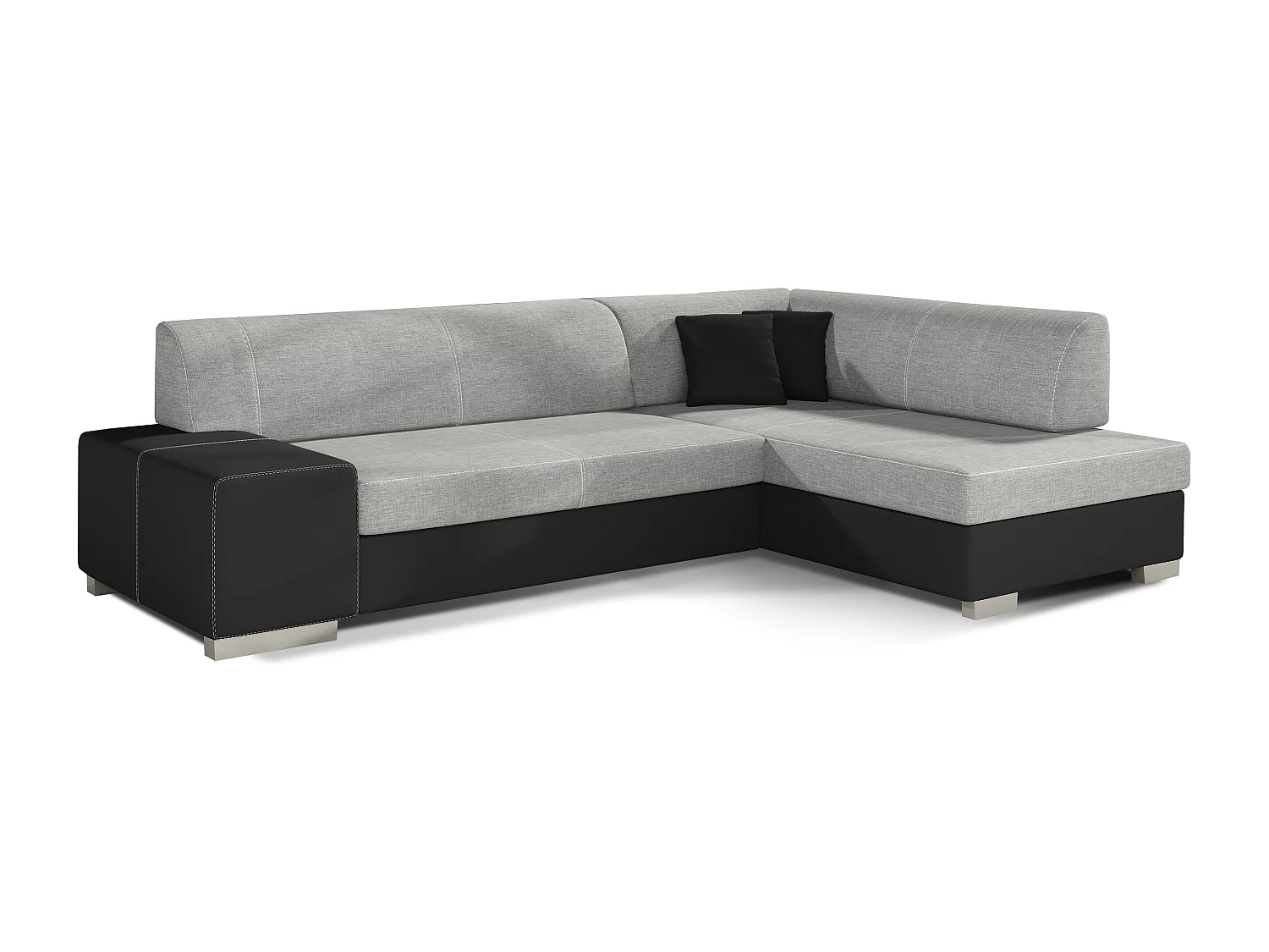 Canapé convertible angle droit tissu gris clair et simili noir Polky 272cm