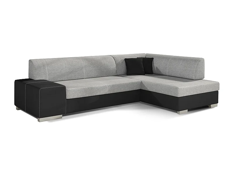 Canapé convertible angle droit tissu gris clair et simili noir Polky 272cm