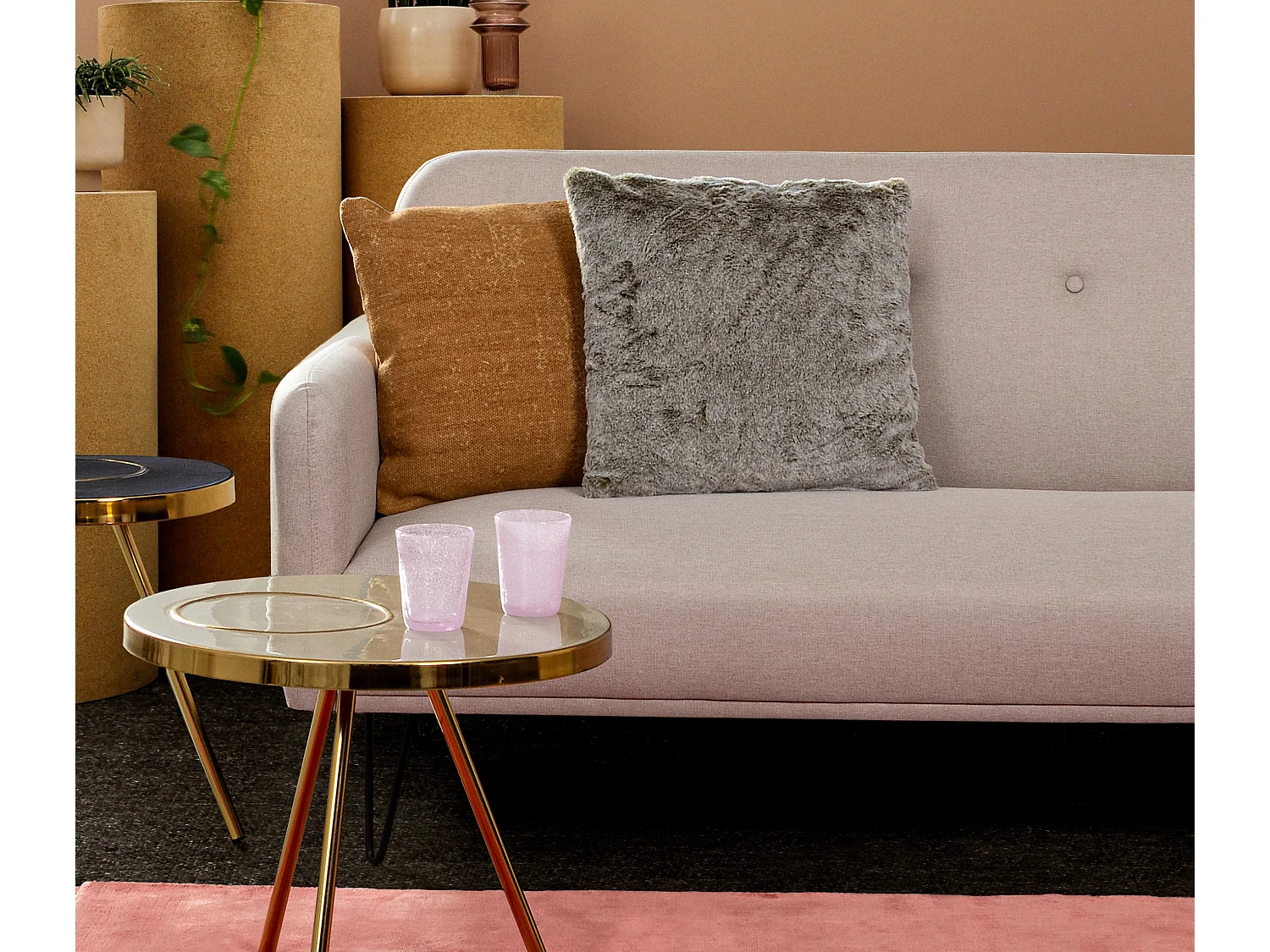 Canapé lit 3 places tissu polyester beige Becky