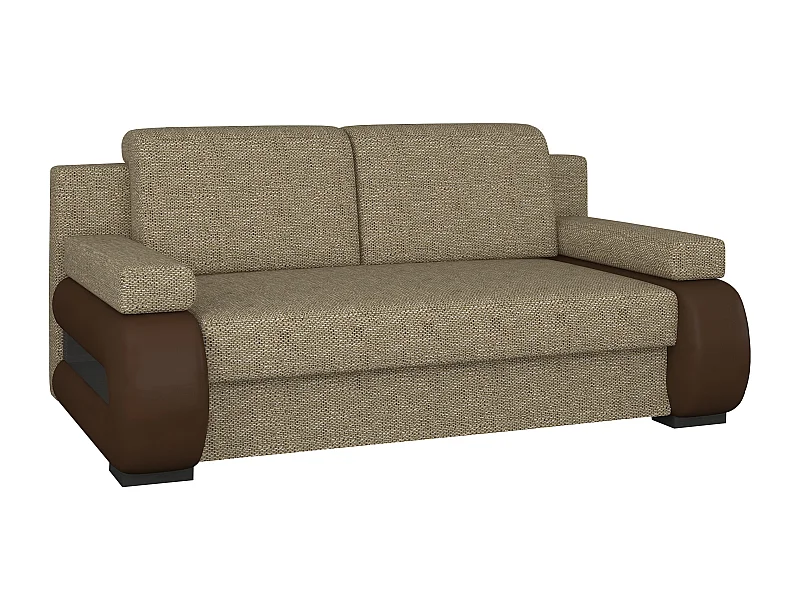 Canapé convertible 2 places tissu beige chiné et simili cuir marron Korina 202cm