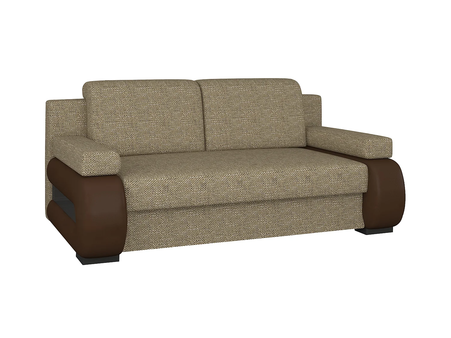 Canapé convertible 2 places tissu beige chiné et simili cuir marron Korina 202cm