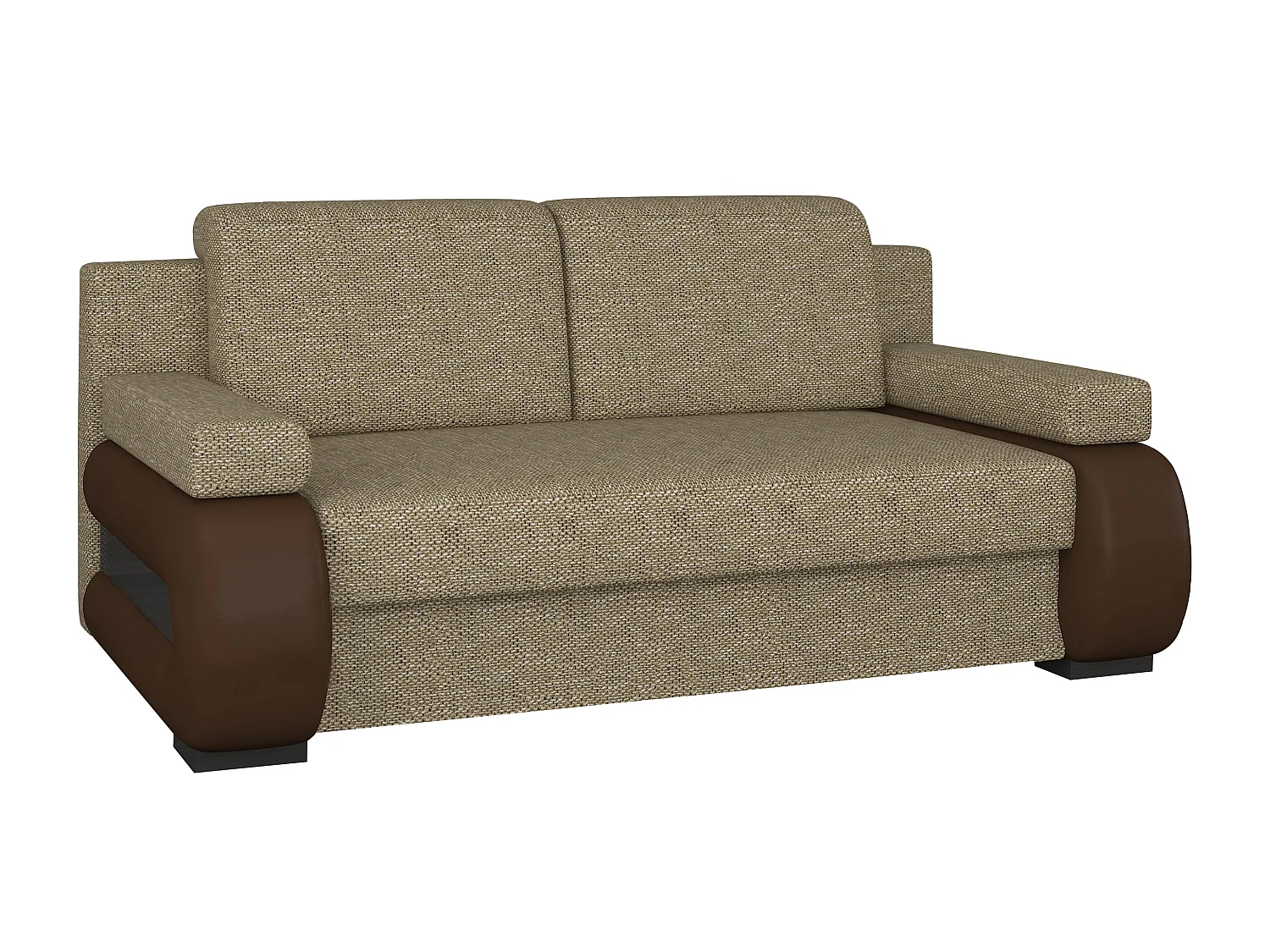 2-zits slaapbank in gemêleerde beige stof en bruin kunstleer Korina 202 cm