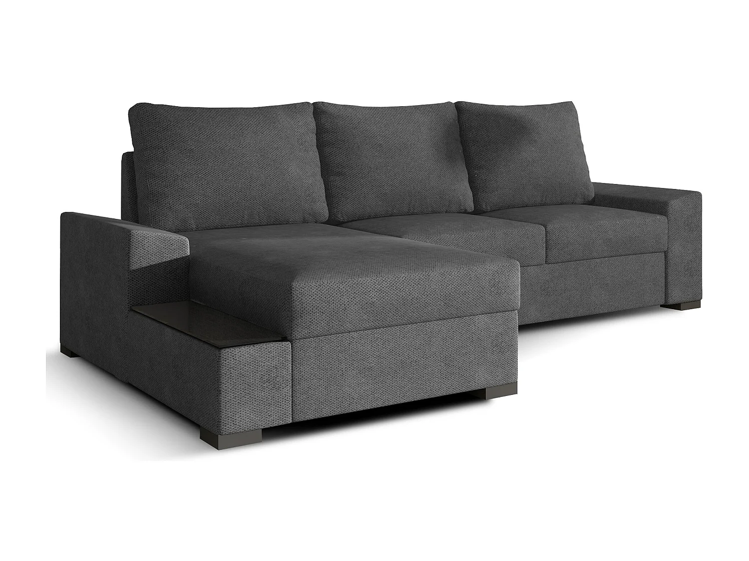 Canapé angle gauche convertible tissu doux gris James 245cm