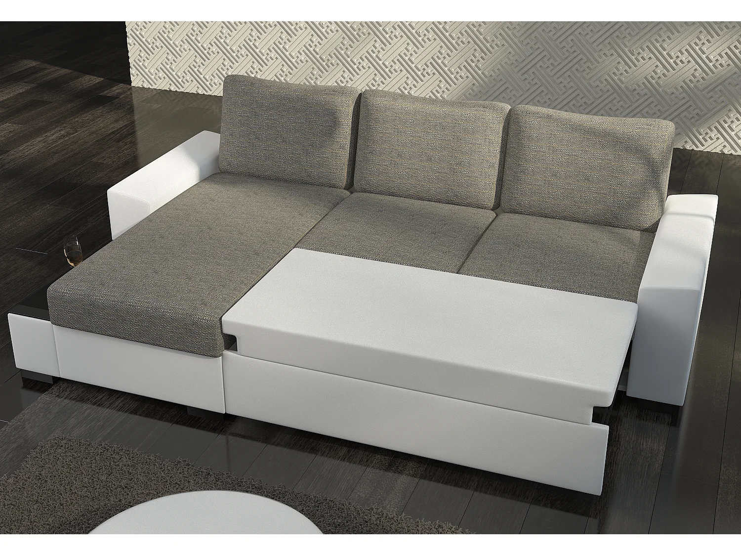 Canapé angle gauche convertible tissu doux gris James 245cm