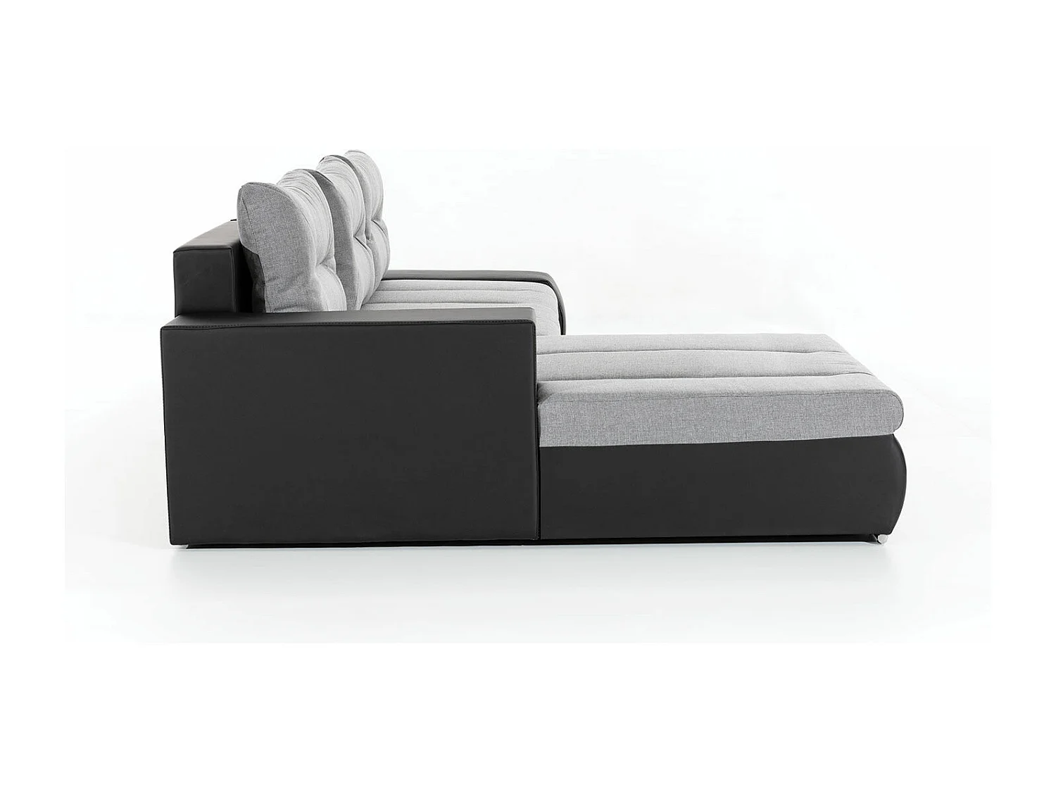 Canapé convertible angle gauche tissu noir chiné et simili noir Waker 275cm