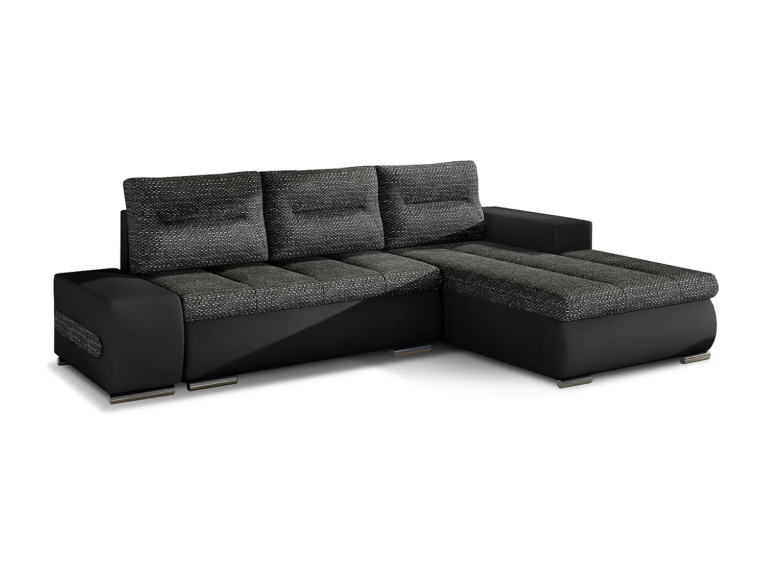 Canapé convertible angle gauche tissu noir chiné et simili noir Waker 275cm