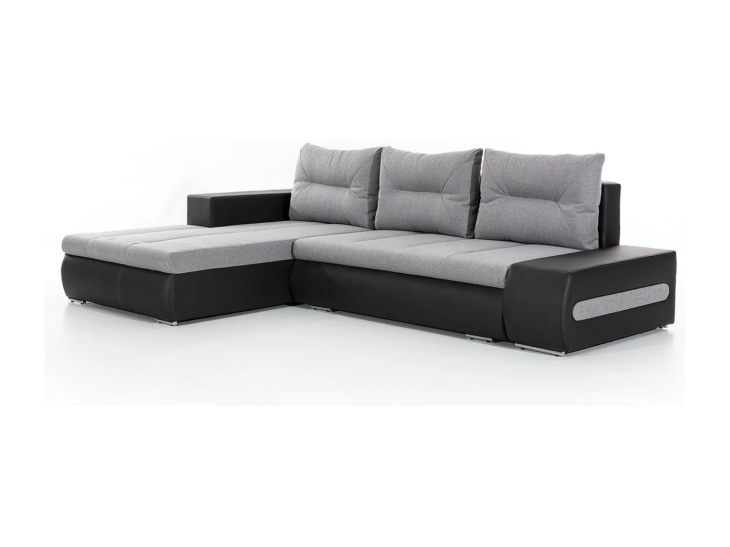 Canapé convertible angle gauche tissu noir chiné et simili noir Waker 275cm