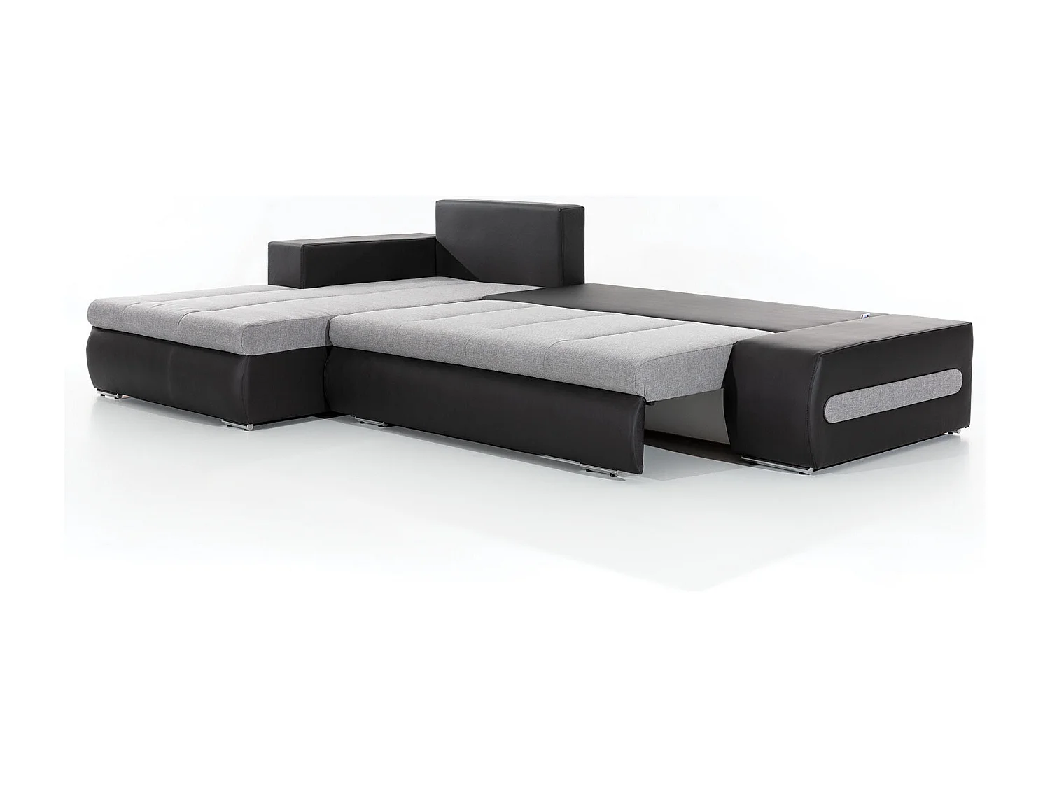 Canapé convertible angle gauche tissu noir chiné et simili noir Waker 275cm