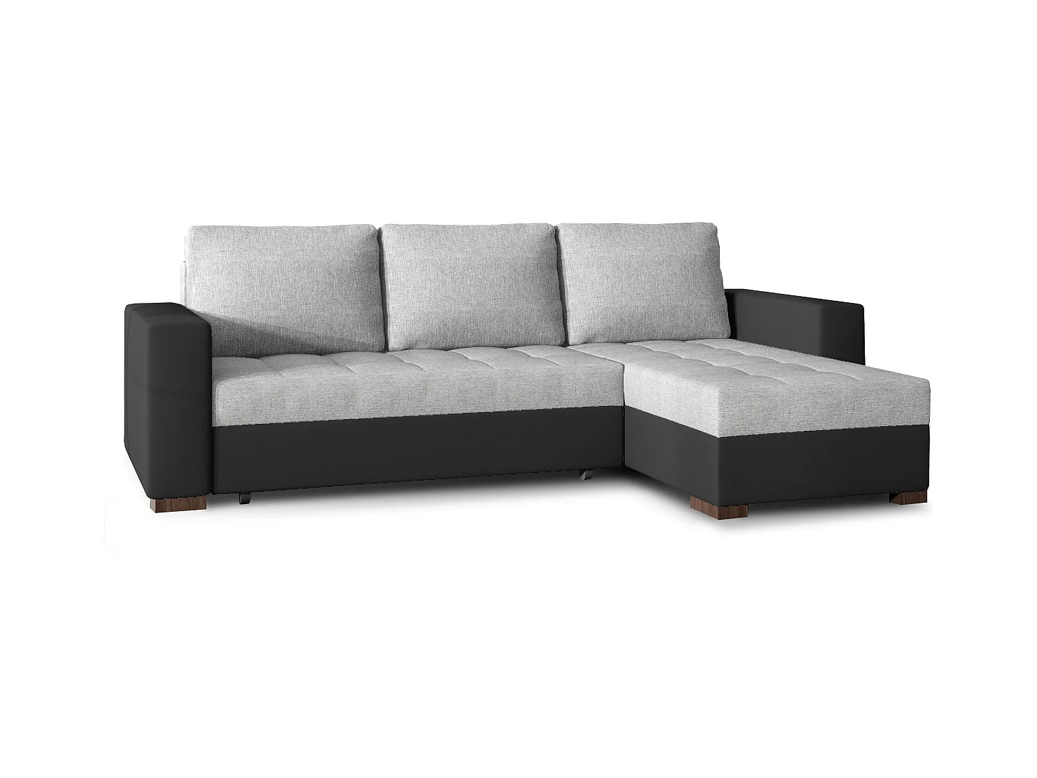 Canapé d'angle convertible et réversible tissu gris clair et simili cuir noir Zelly 237cm