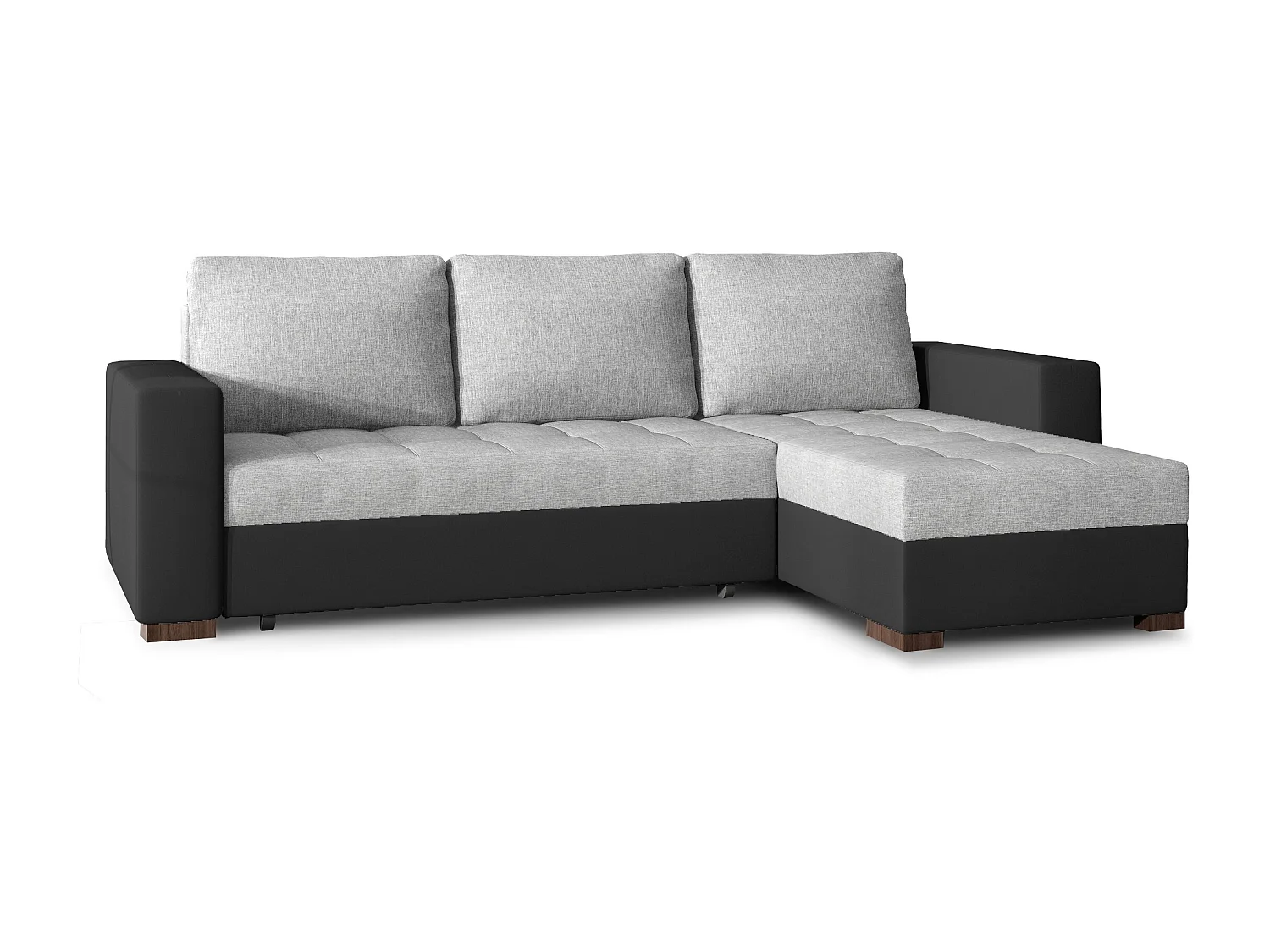 Canapé d'angle convertible et réversible tissu gris clair et simili cuir noir Zelly 237cm