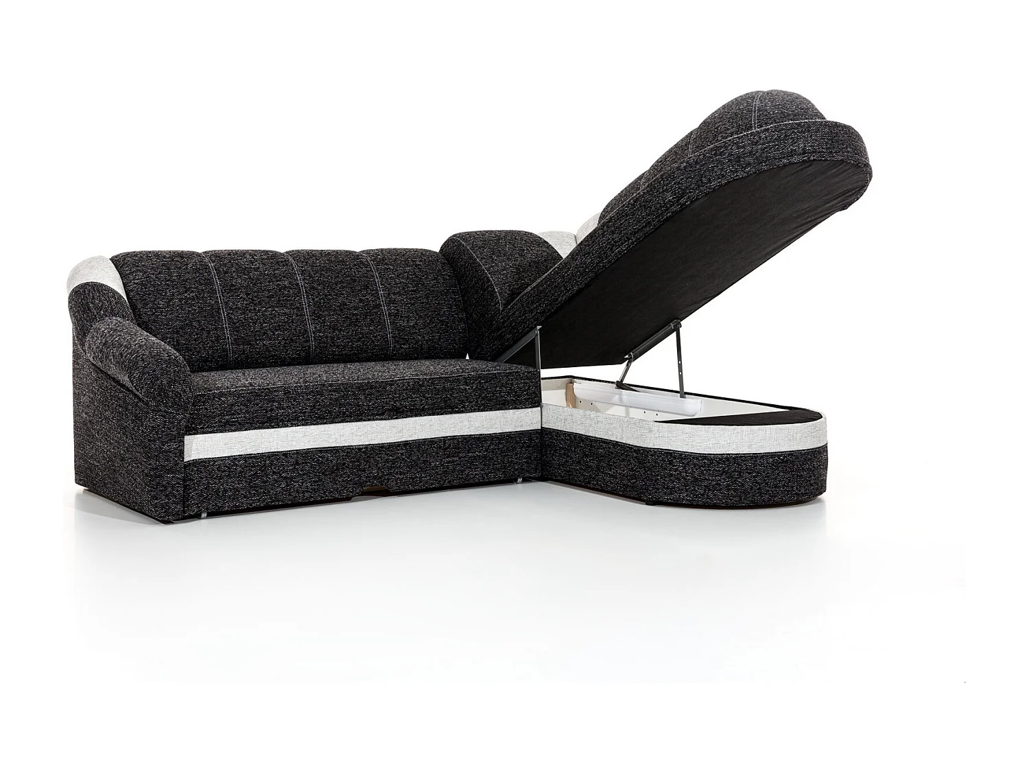 Converteerbare hoekbank rechts in gemêleerde donkergrijze stof en lichtgrijze imitatie Sundy 250 cm
