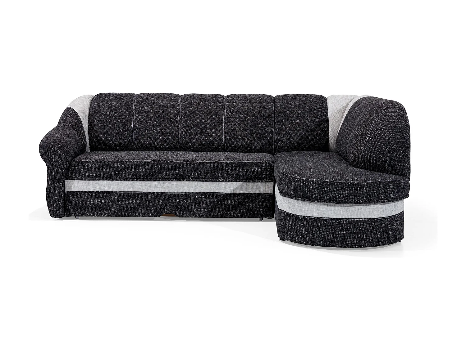 Converteerbare hoekbank rechts in gemêleerde donkergrijze stof en lichtgrijze imitatie Sundy 250 cm